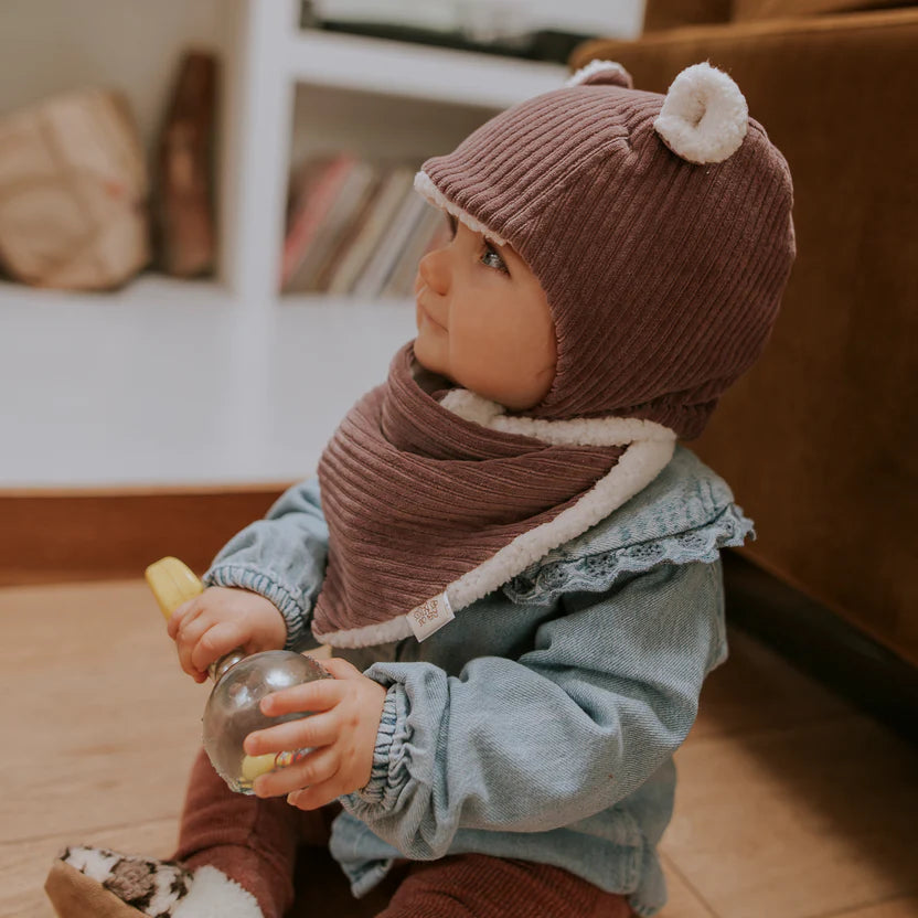 Bonnet bébé réversible - Velours parme - Rien que des bêtises