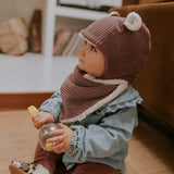 Bonnet bébé réversible - Velours parme - Rien que des bêtises