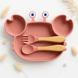 Set assiette & couverts en silicone rose - Crabe - Les petits citrons
