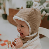 Bonnet bébé réversible - Velours taupe - Rien que des bêtises