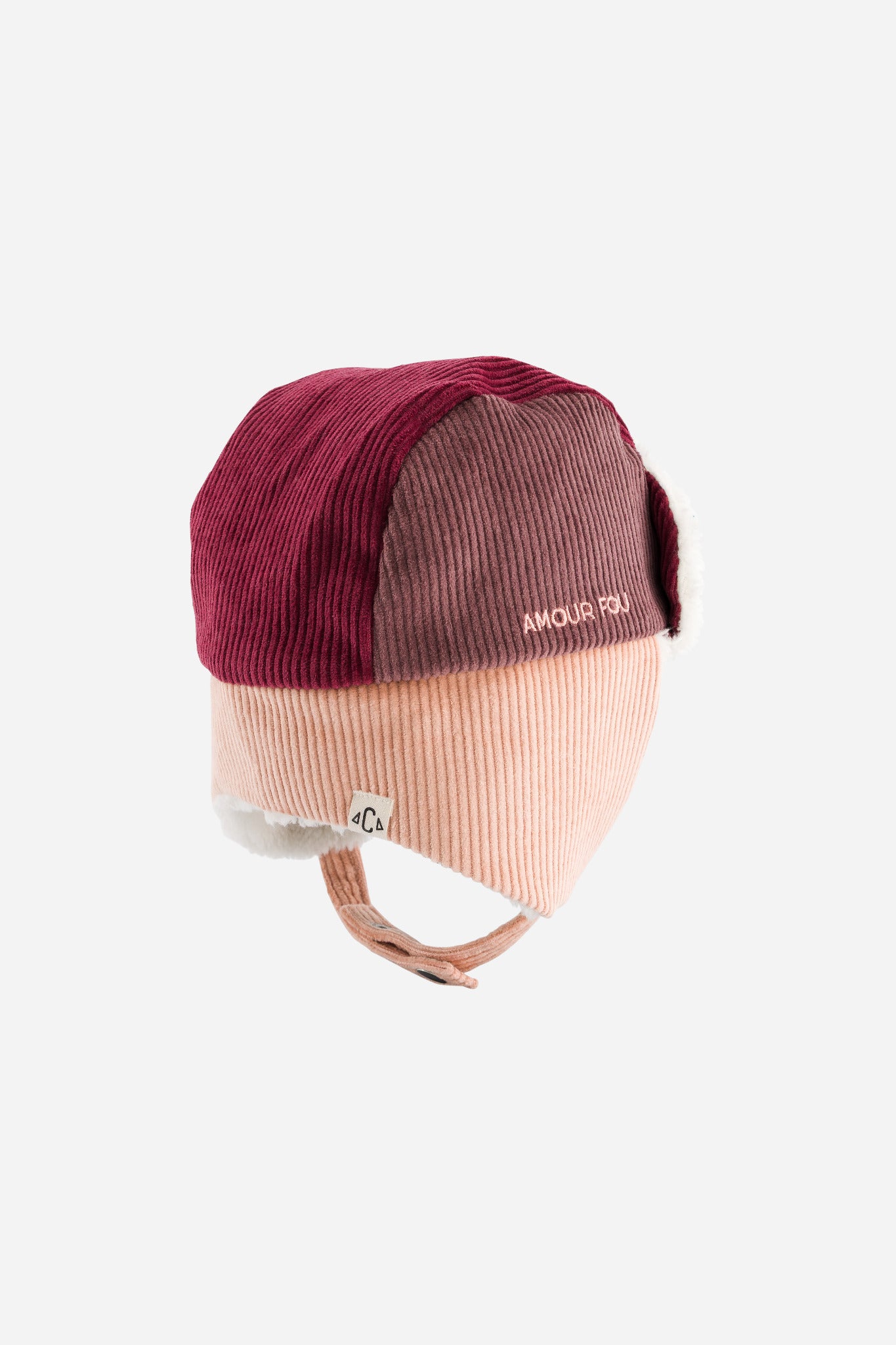 Chapka Amour Fou bordeaux et rose CHAMAYE, vue arrière en velours côtelé
