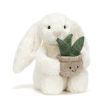 Peluche lapin blanc avec une plante - Cream Bunny with plant - Jellycat