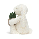 Peluche lapin blanc avec une plante - Cream Bunny with plant - Jellycat