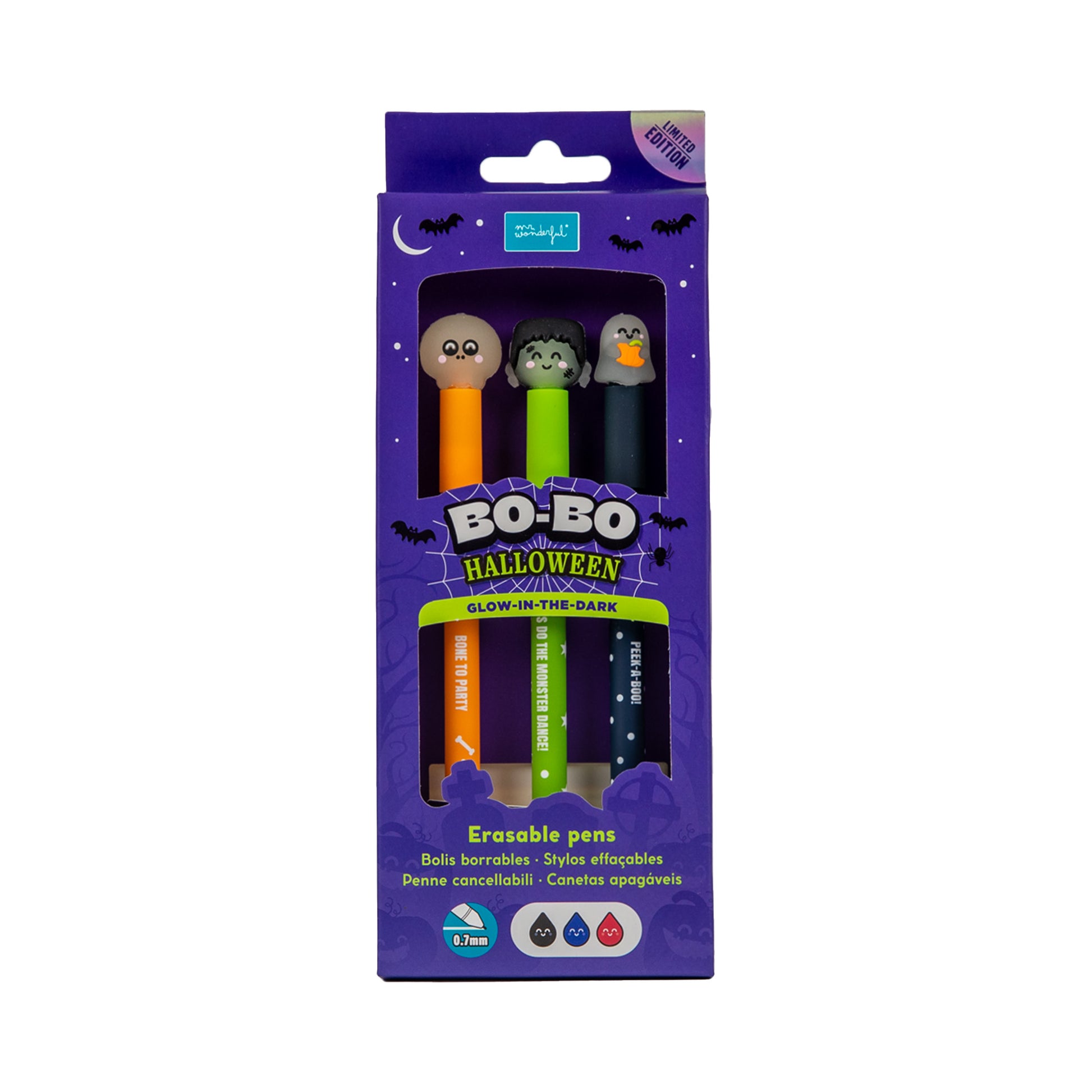 Set de 3 stylos effaçables Bo-Bo Glow in the Dark - vue principale