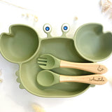 Set assiette & couverts en silicone kaki - Crabe - Les petits citrons