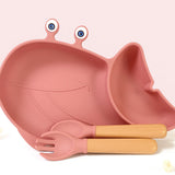 Set assiette & couverts en silicone rose - Baleine - Les petits citrons