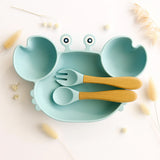 Set assiette & couverts en silicone bleu ciel - Crabe - Les petits citrons